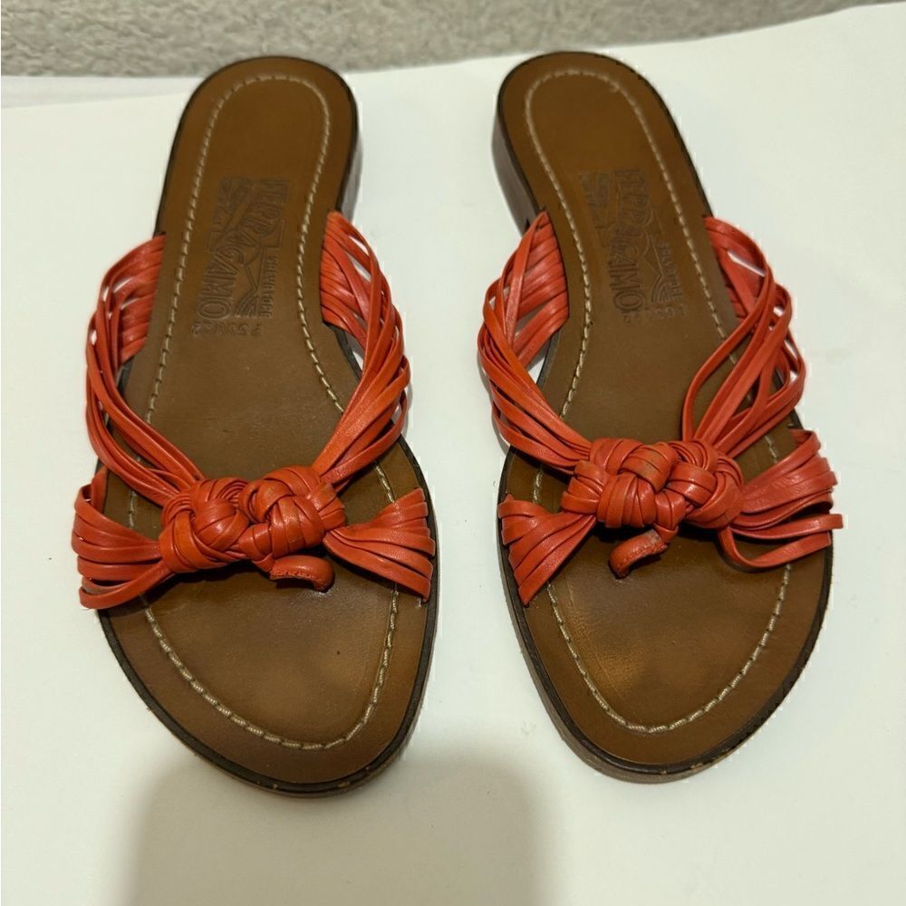 Salvatore Ferragamo Sandals 8 B Red Leather Strappy flats